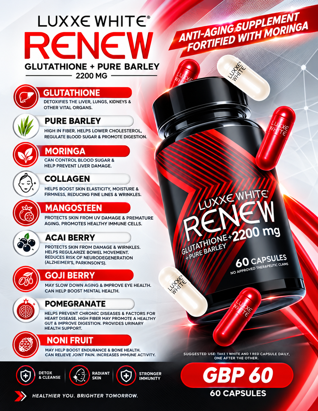 Luxxe White Renew Glutathione + Pure Barley with Collagen 2200mg